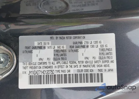 2017 Mazda Mx-5 Miata Grand Touring from USA, damaged, VIN JM1NDAD71H0120750